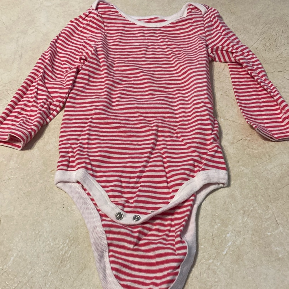 18M white and red striped onesie